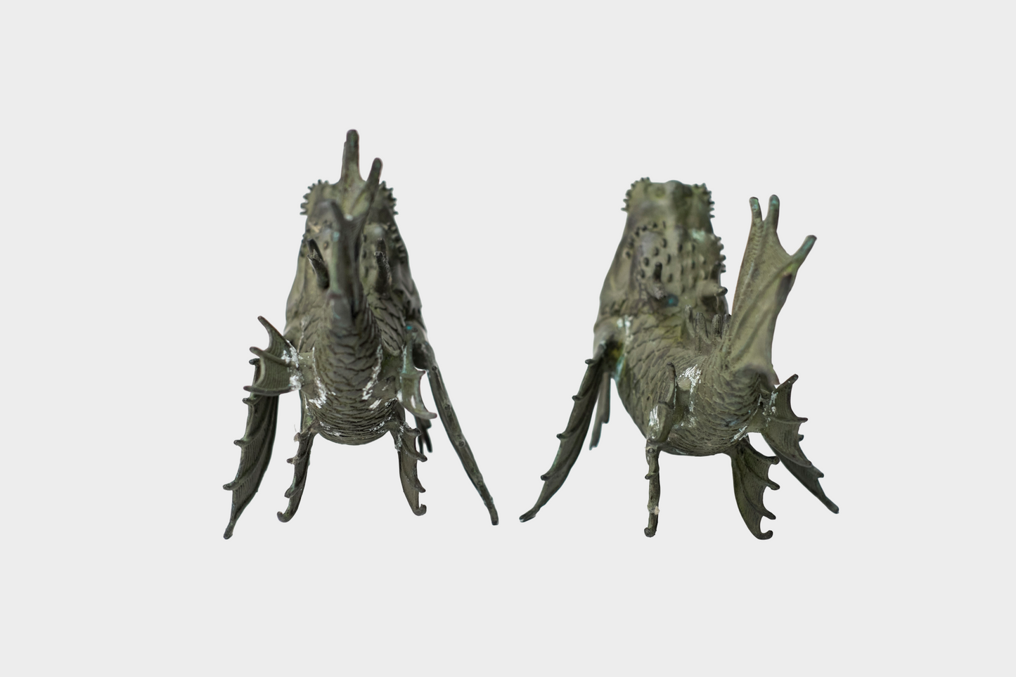 Pair of Bronze Shachihoko Dragon-Fish Guardians | East Asian Mythical Roof Form Sculptures