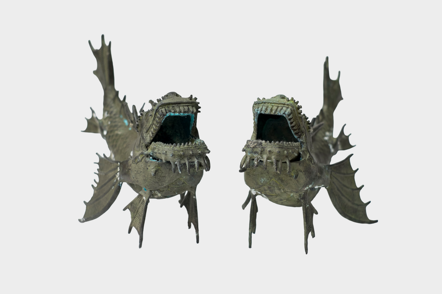 Pair of Bronze Shachihoko Dragon-Fish Guardians | East Asian Mythical Roof Form Sculptures