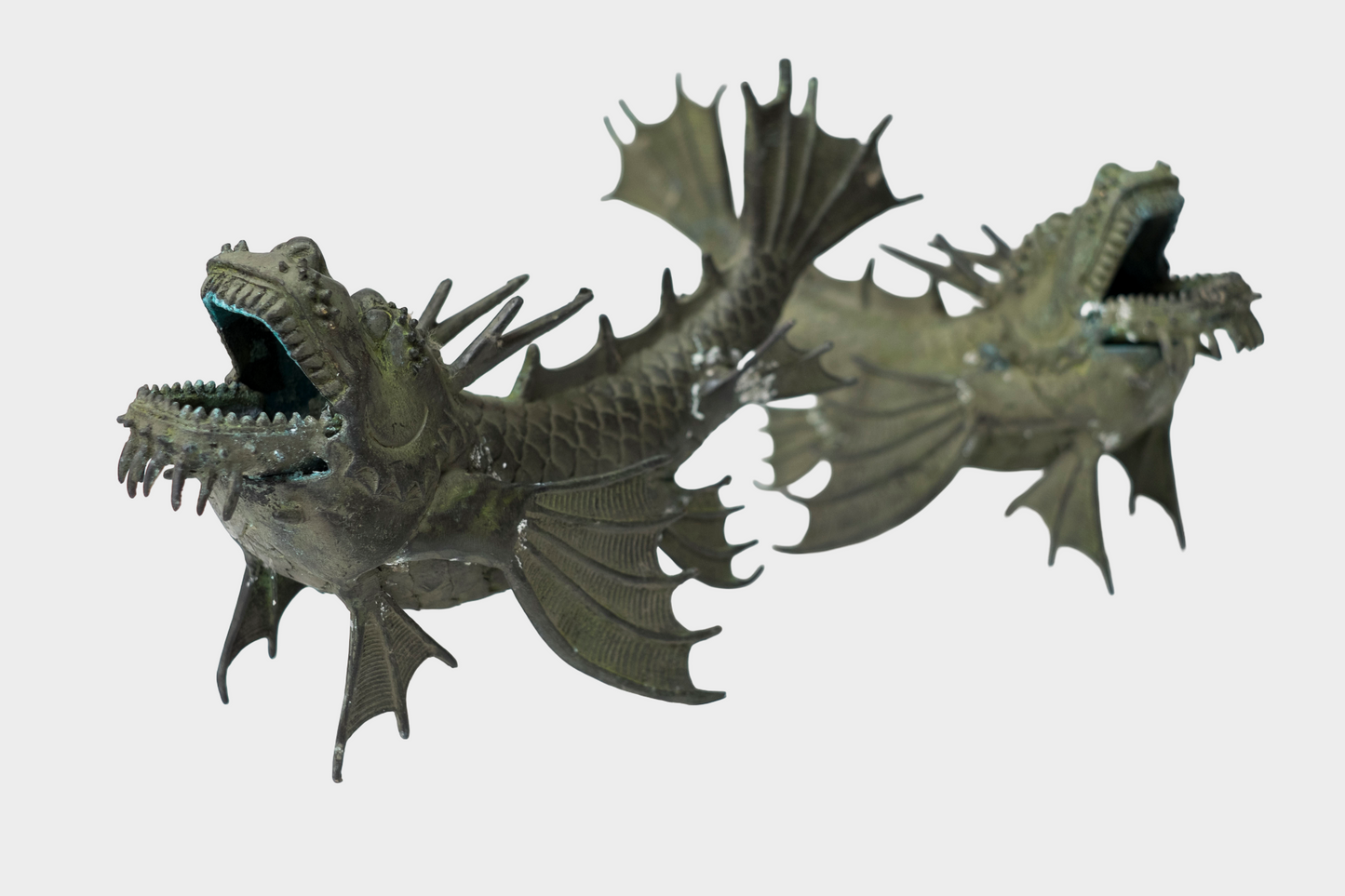 Pair of Bronze Shachihoko Dragon-Fish Guardians | East Asian Mythical Roof Form Sculptures