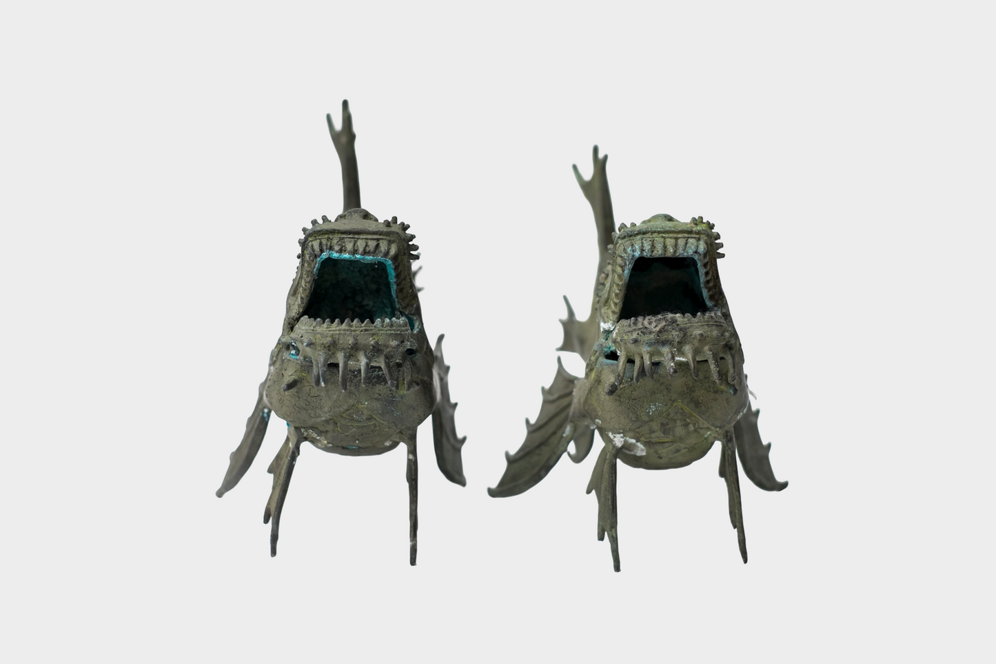 Pair of Bronze Shachihoko Dragon-Fish Guardians | East Asian Mythical Roof Form Sculptures