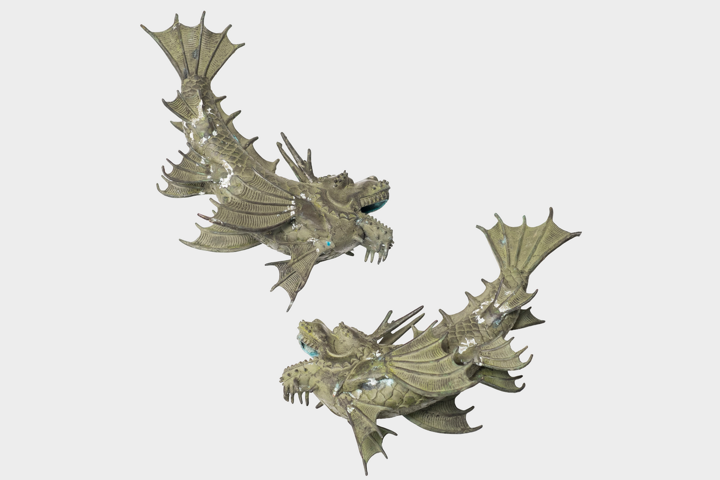 Pair of Bronze Shachihoko Dragon-Fish Guardians | East Asian Mythical Roof Form Sculptures