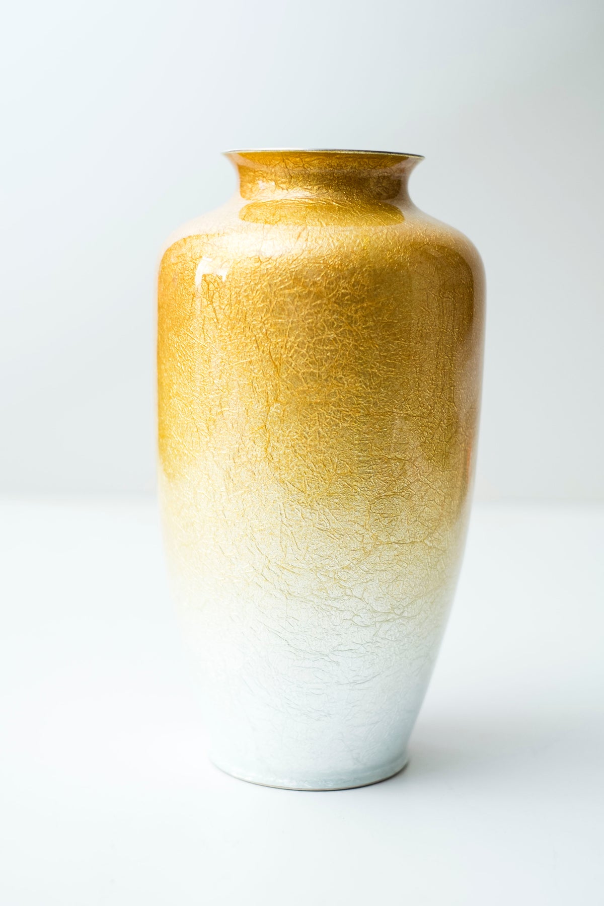 Vintage Japanese Shippo Cloisonné Vase Gold Ume Plum Blossom Enamel with Inscribed Wooden Box Showa Era