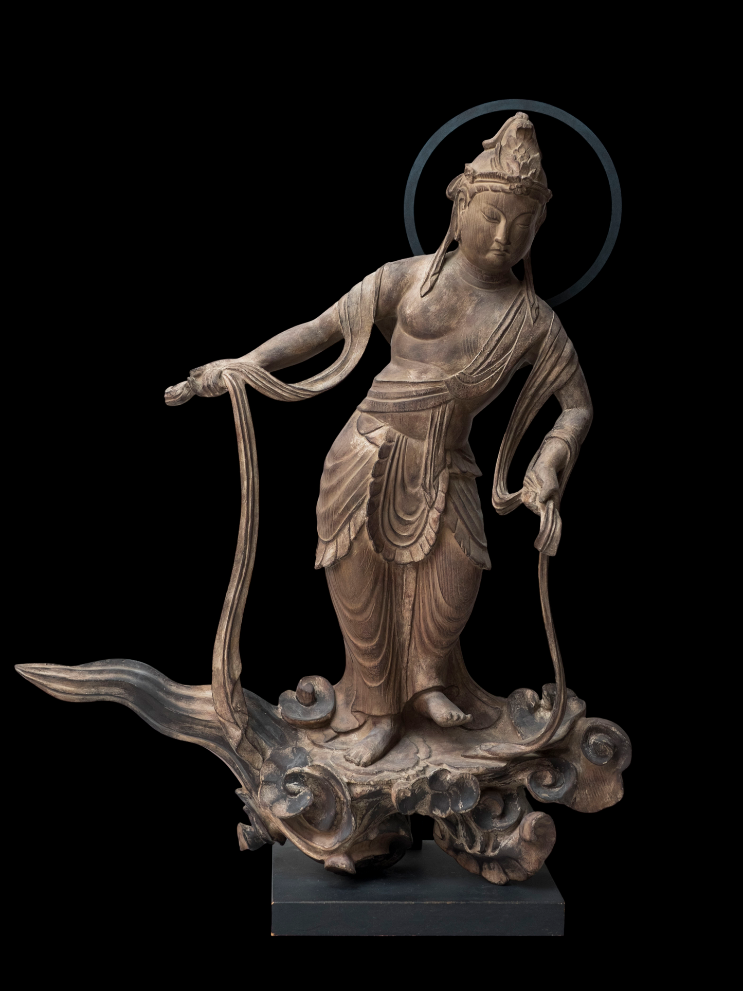 Byodo-in Inspired Cloudborne Offering Bodhisattva Unchu Kuyo Bosatsu, often called Hiten/Tennyo Standing Celestial Attendant Figure Statue