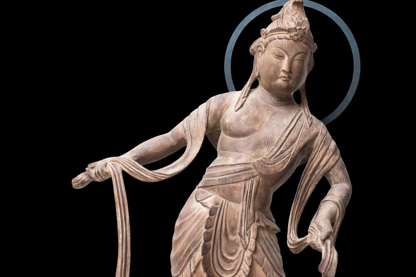 Byodo-in Inspired Cloudborne Offering Bodhisattva Unchu Kuyo Bosatsu, often called Hiten/Tennyo Standing Celestial Attendant Figure Statue