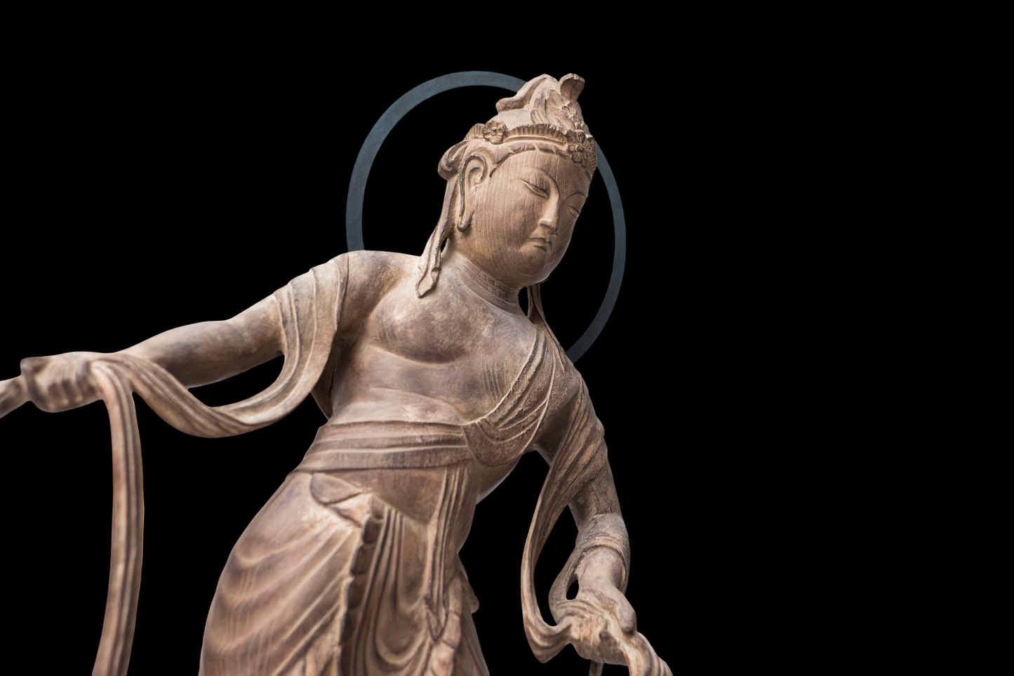 Byodo-in Inspired Cloudborne Offering Bodhisattva Unchu Kuyo Bosatsu, often called Hiten/Tennyo Standing Celestial Attendant Figure Statue