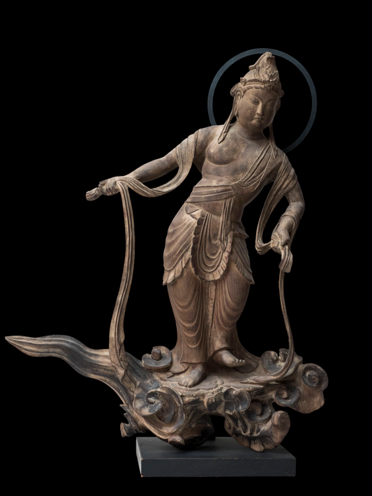 Byodo-in Inspired Cloudborne Offering Bodhisattva Unchu Kuyo Bosatsu, often called Hiten/Tennyo Standing Celestial Attendant Figure Statue