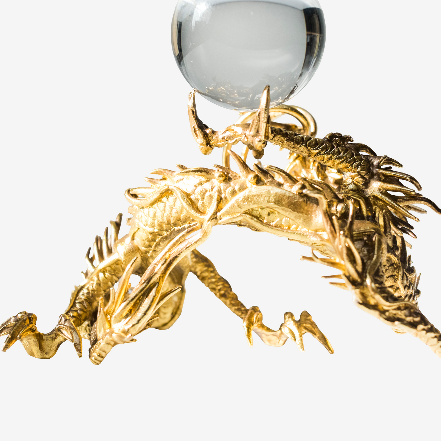 Japanese Golden Dragon Sculpture Crystal Orb Ganpo Ryu Wish Jewel Statue Feng Shui Prosperity Decor Original Kiri Box