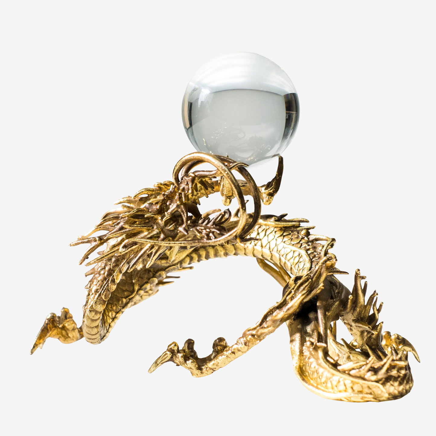 Japanese Golden Dragon Sculpture Crystal Orb Ganpo Ryu Wish Jewel Statue Feng Shui Prosperity Decor Original Kiri Box