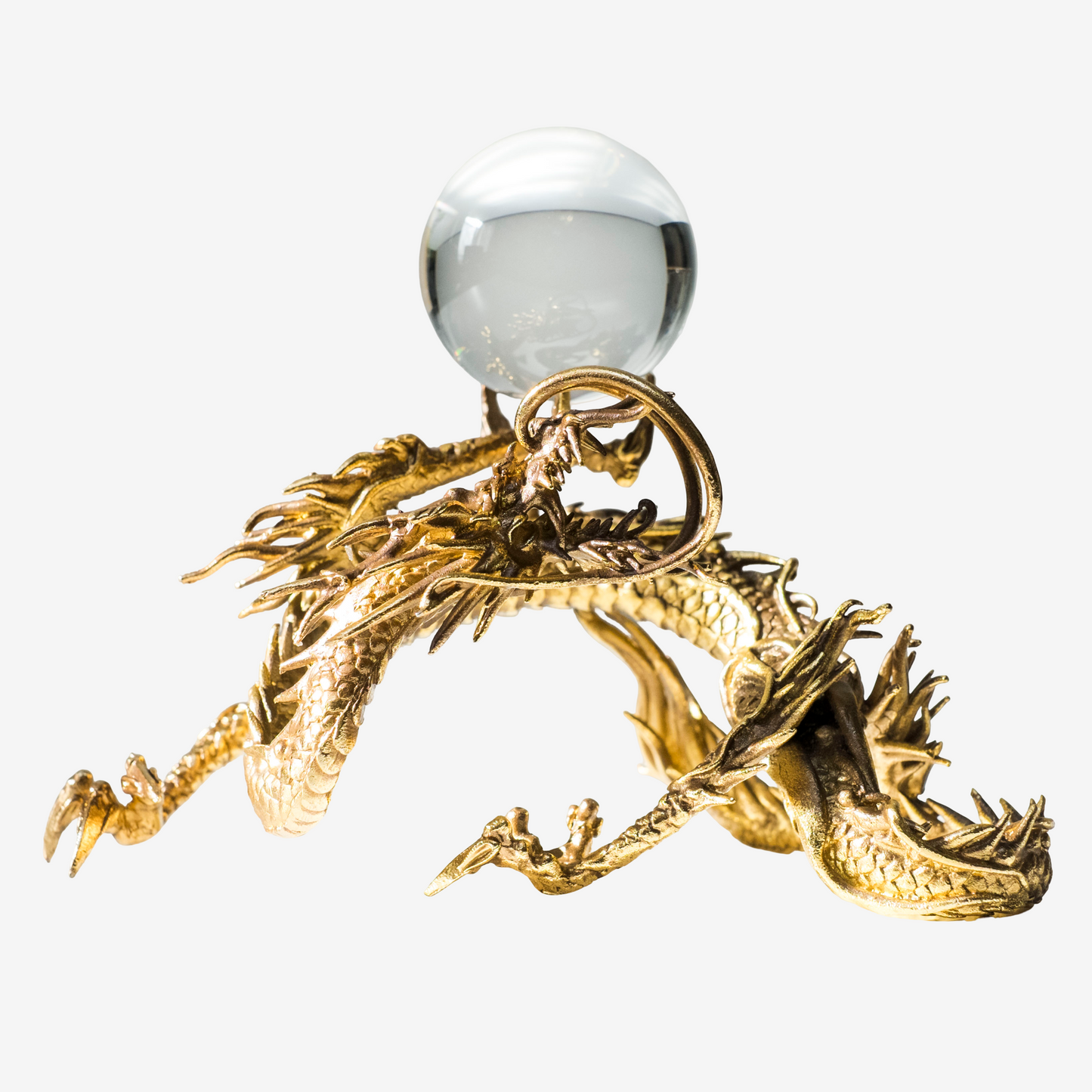 Japanese Golden Dragon Sculpture Crystal Orb Ganpo Ryu Wish Jewel Statue Feng Shui Prosperity Decor Original Kiri Box