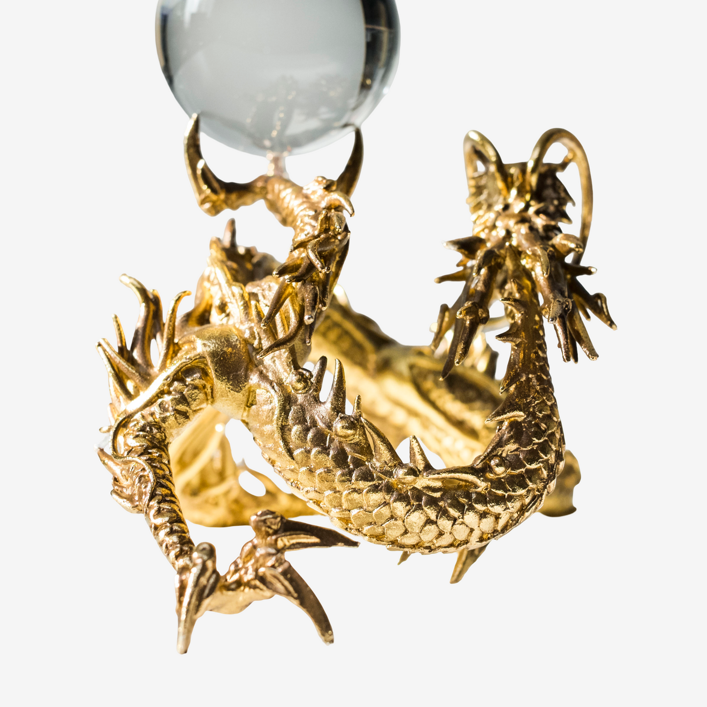 Japanese Golden Dragon Sculpture Crystal Orb Ganpo Ryu Wish Jewel Statue Feng Shui Prosperity Decor Original Kiri Box