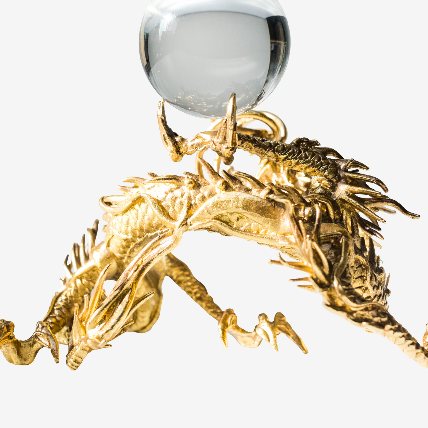 Japanese Golden Dragon Sculpture Crystal Orb Ganpo Ryu Wish Jewel Statue Feng Shui Prosperity Decor Original Kiri Box
