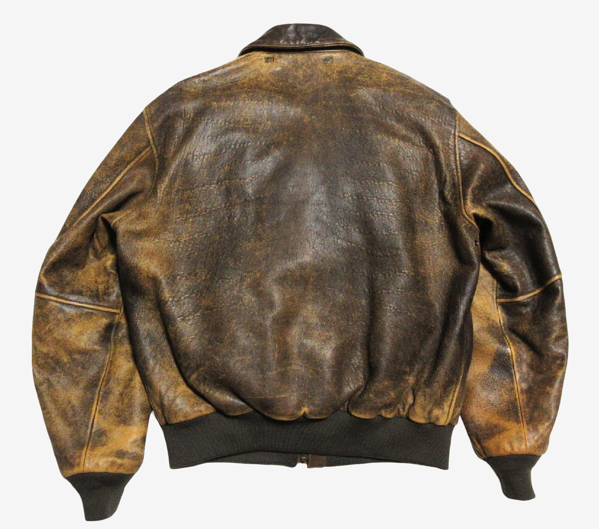 AVIREX A-2 50th Anniversary Distressed Sheepskin Flight Jacket Custom Patch Map Lining Size 42