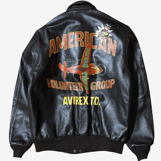 AVIREX A-2 Leather Flight Jacket Flying Tigers American Volunteer Group Back Paint Brown Size 40 Military Style