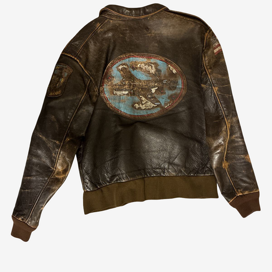 AVIREX Limited Version A-2 Leather Flight Jacket Serial 040 1992 Patch Back Art Distressed Vintage Style