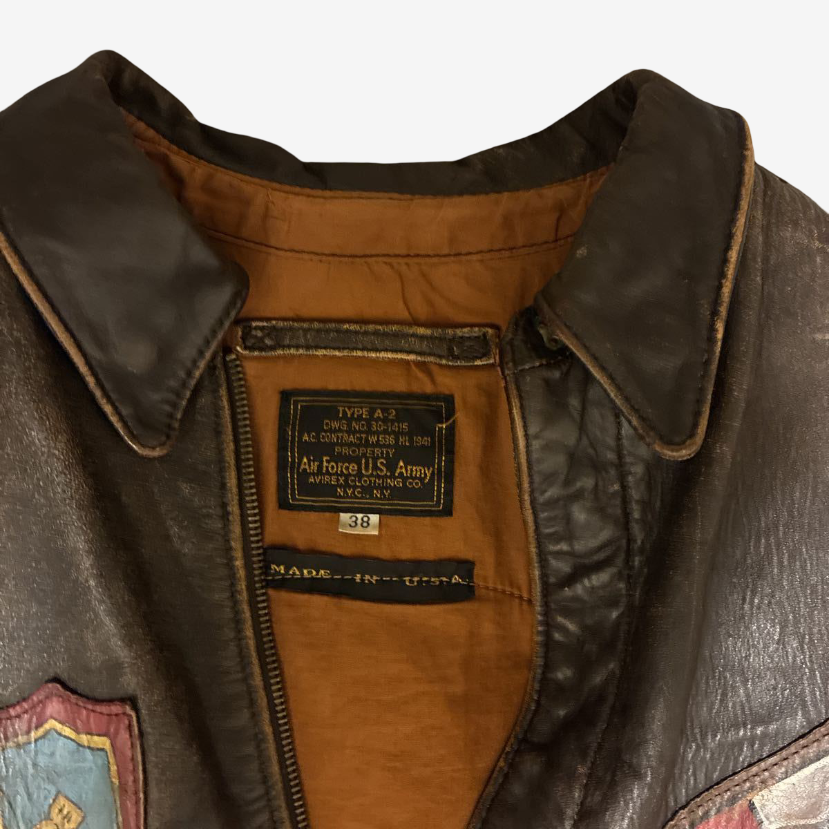 AVIREX Limited Version A-2 Leather Flight Jacket Serial 040 1992 Patch Back Art Distressed Vintage Style