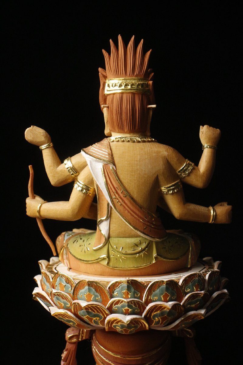 Aizen Myōō (Rāgarāja) Wooden Gilt Polychrome Statue, Edo Period Revival Style, 27cm — Esoteric Buddhism Guardian Deity