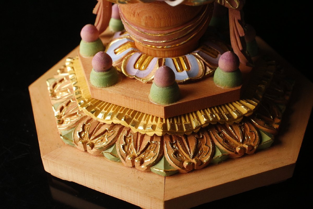 Aizen Myōō (Rāgarāja) Wooden Gilt Polychrome Statue, Edo Period Revival Style, 27cm — Esoteric Buddhism Guardian Deity