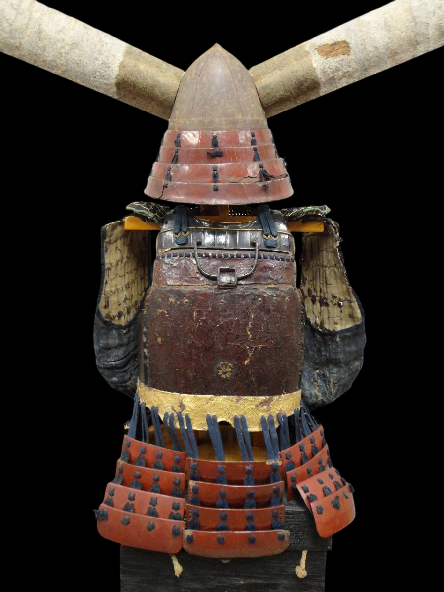 Aka-Odoshi Style Gusoku Display Armor | Horned Kabuto + Menpo Mask | Japanese Samurai Armor Art Object