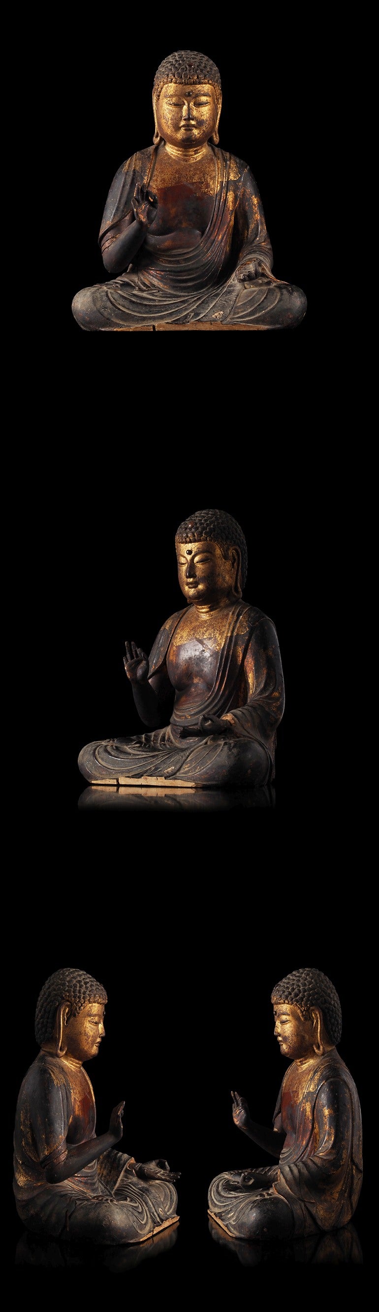 Amida Nyorai (Amitabha) — Gilt-Lacquered Wooden Seated Buddha, 21 cm | Japanese Devotional Sculpture for Home Altar & Study