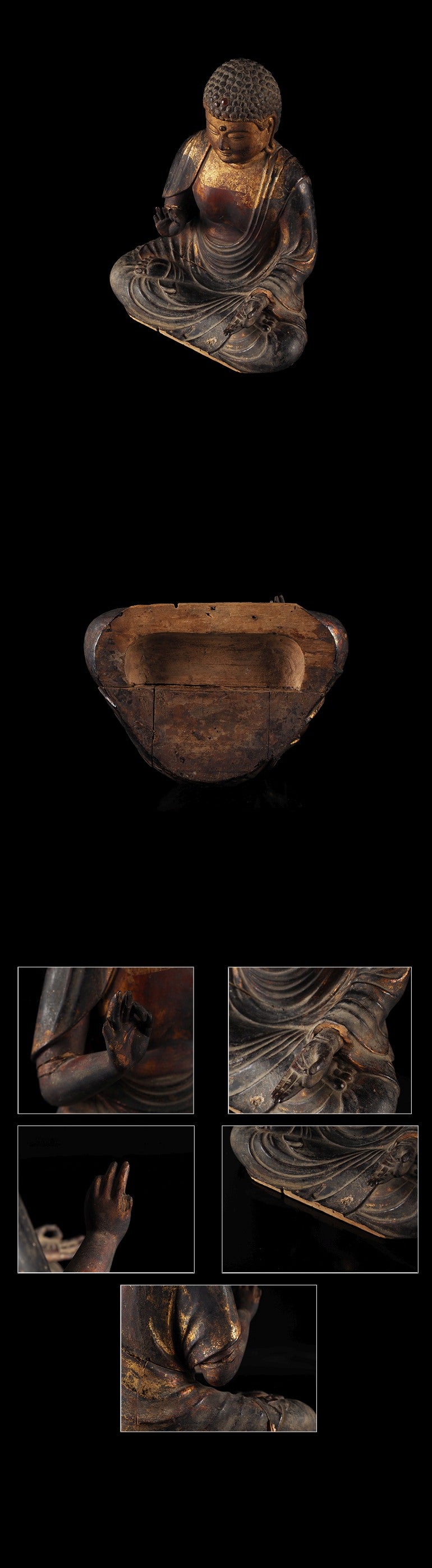 Amida Nyorai (Amitabha) — Gilt-Lacquered Wooden Seated Buddha, 21 cm | Japanese Devotional Sculpture for Home Altar & Study