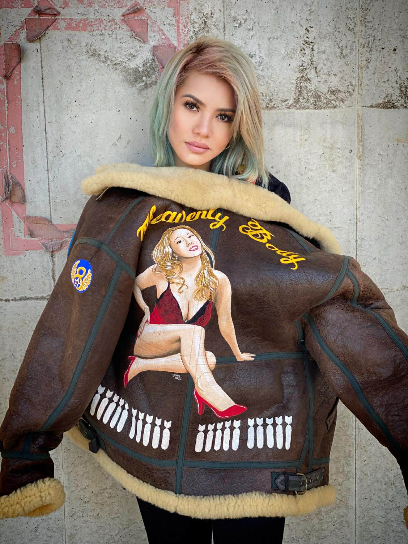 One-of-One Hand-Painted B-3 Flight Jacket “Heavenly Body” Pinup USAF Nose Art Leather Bomber Size L
