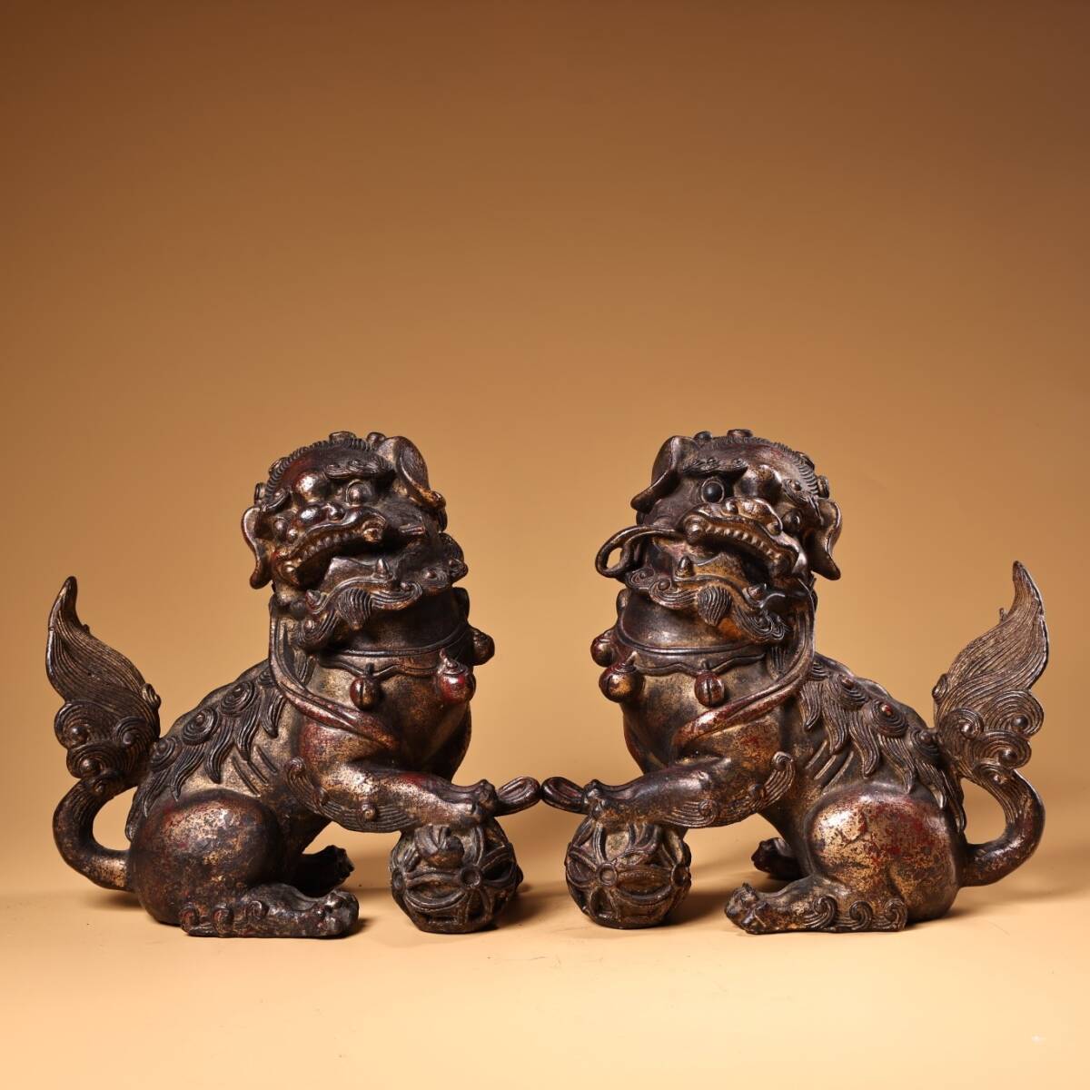Antique Bronze Komainu Shishi Guardian Pair | Japanese Shrine Lion-Dogs | Fine Castwork & Deep Patina | 20 cm | 4.7 kg Pair