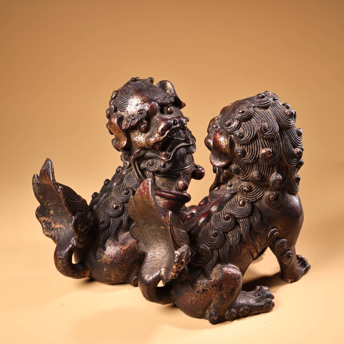 Antique Bronze Komainu Shishi Guardian Pair | Japanese Shrine Lion-Dogs | Fine Castwork & Deep Patina | 20 cm | 4.7 kg Pair