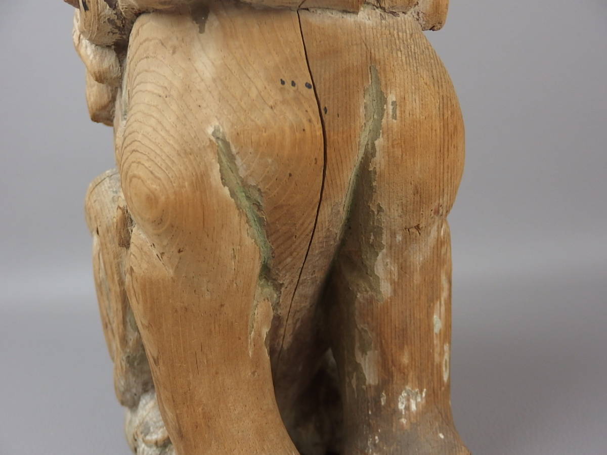 Antique Japanese Wooden Komainu Shishi Guardian Lion Dog Pair Polychrome Shrine Sculpture Edo Period