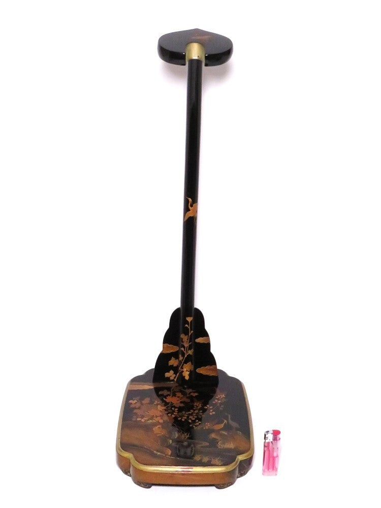 Antique Japanese Lacquer Tachi Sword Stand | Gold Maki-e Flower & Bird Design | Edo–Meiji Period Display | 66cm