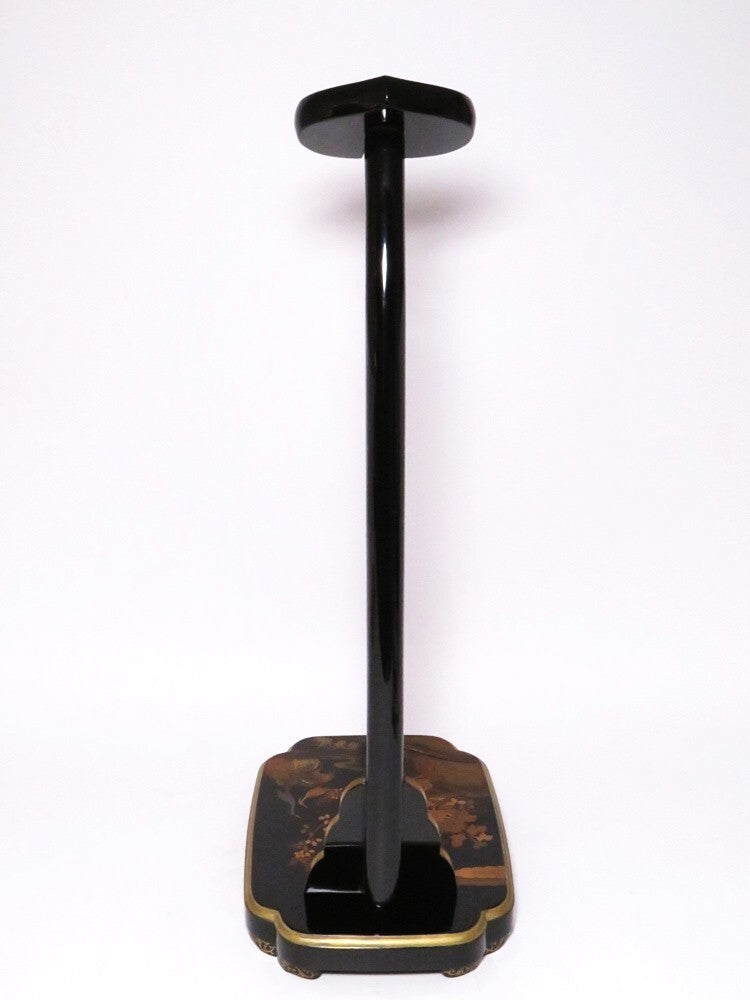 Antique Japanese Lacquer Tachi Sword Stand | Gold Maki-e Flower & Bird Design | Edo–Meiji Period Display | 66cm