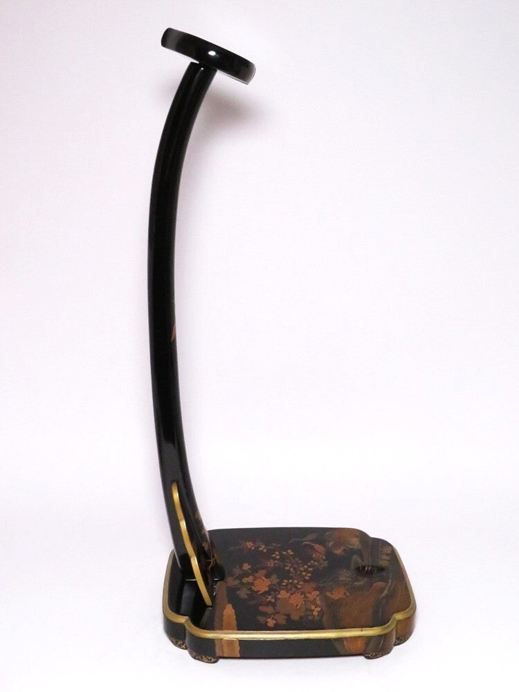 Antique Japanese Lacquer Tachi Sword Stand | Gold Maki-e Flower & Bird Design | Edo–Meiji Period Display | 66cm
