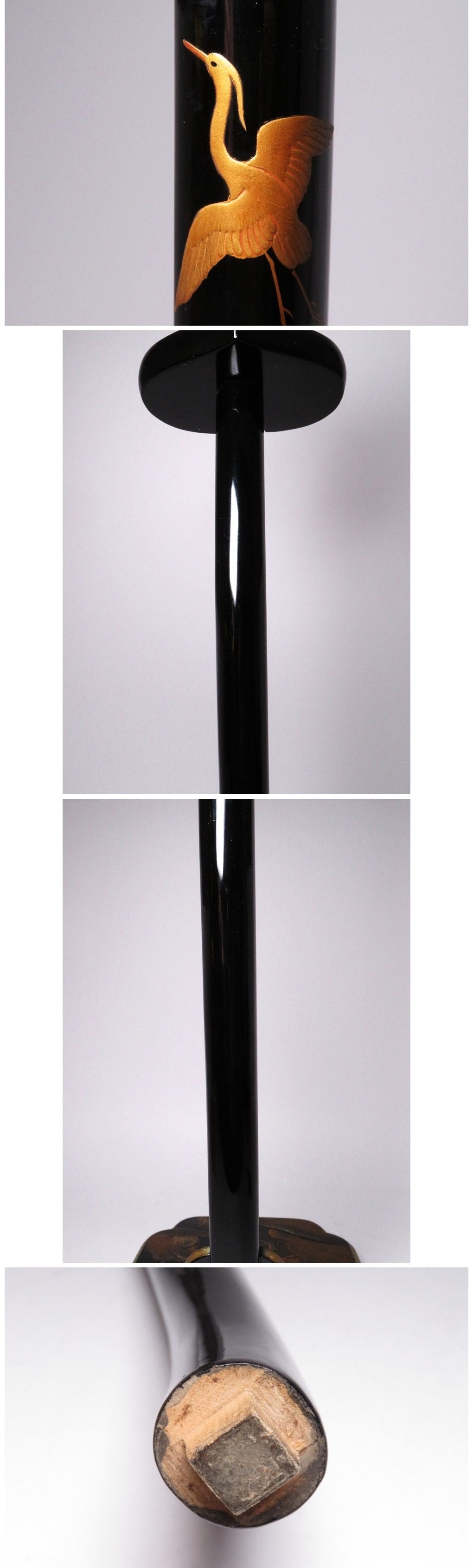 Antique Japanese Lacquer Tachi Sword Stand | Gold Maki-e Flower & Bird Design | Edo–Meiji Period Display | 66cm