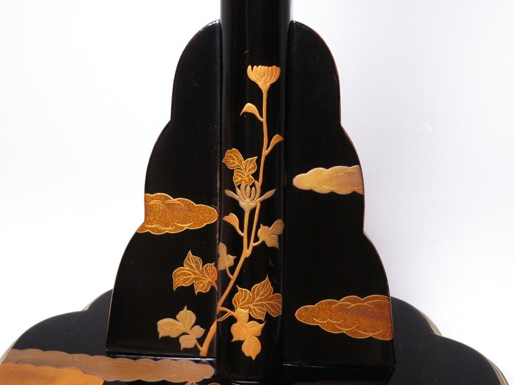 Antique Japanese Lacquer Tachi Sword Stand | Gold Maki-e Flower & Bird Design | Edo–Meiji Period Display | 66cm