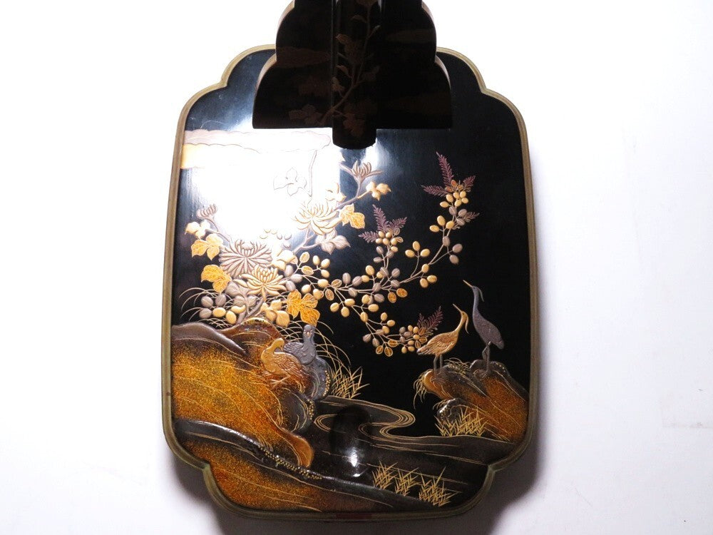 Antique Japanese Lacquer Tachi Sword Stand | Gold Maki-e Flower & Bird Design | Edo–Meiji Period Display | 66cm