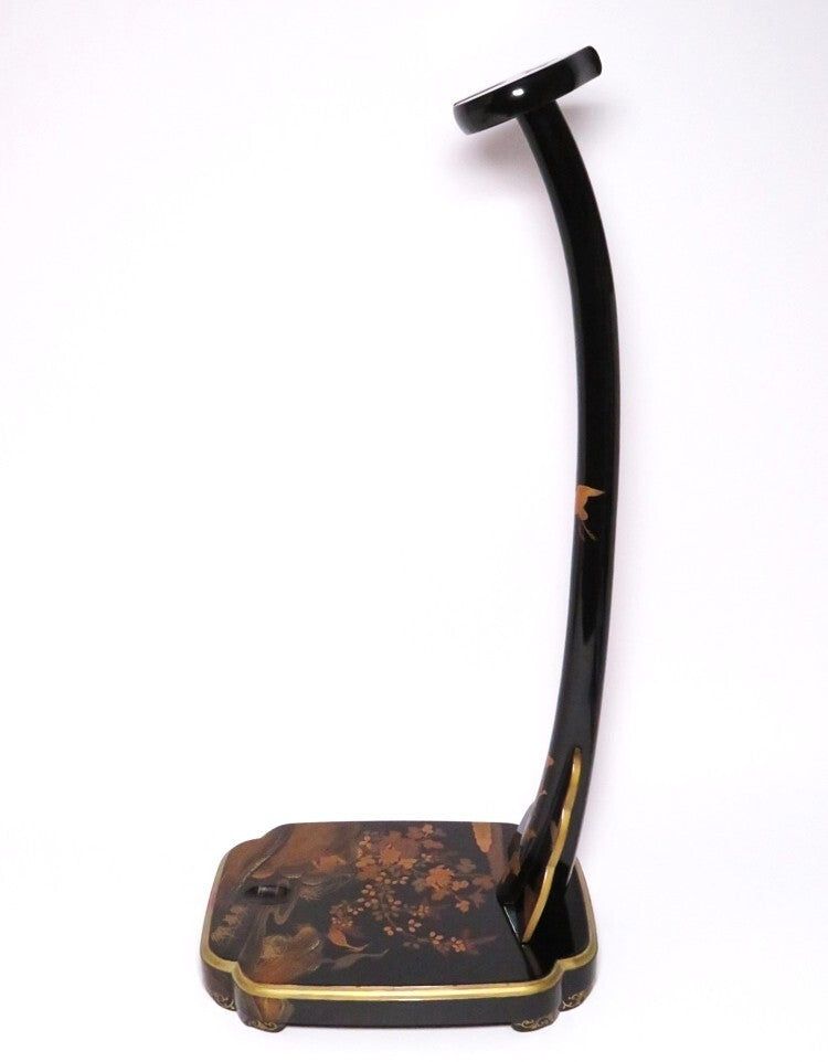 Antique Japanese Lacquer Tachi Sword Stand | Gold Maki-e Flower & Bird Design | Edo–Meiji Period Display | 66cm