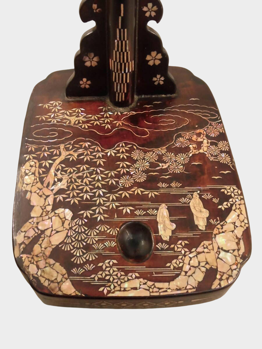 Antique Japanese Lacquer Tachi Sword Stand | Spiral Shell Maki-e Landscape | Edo–Meiji Period | 64cm