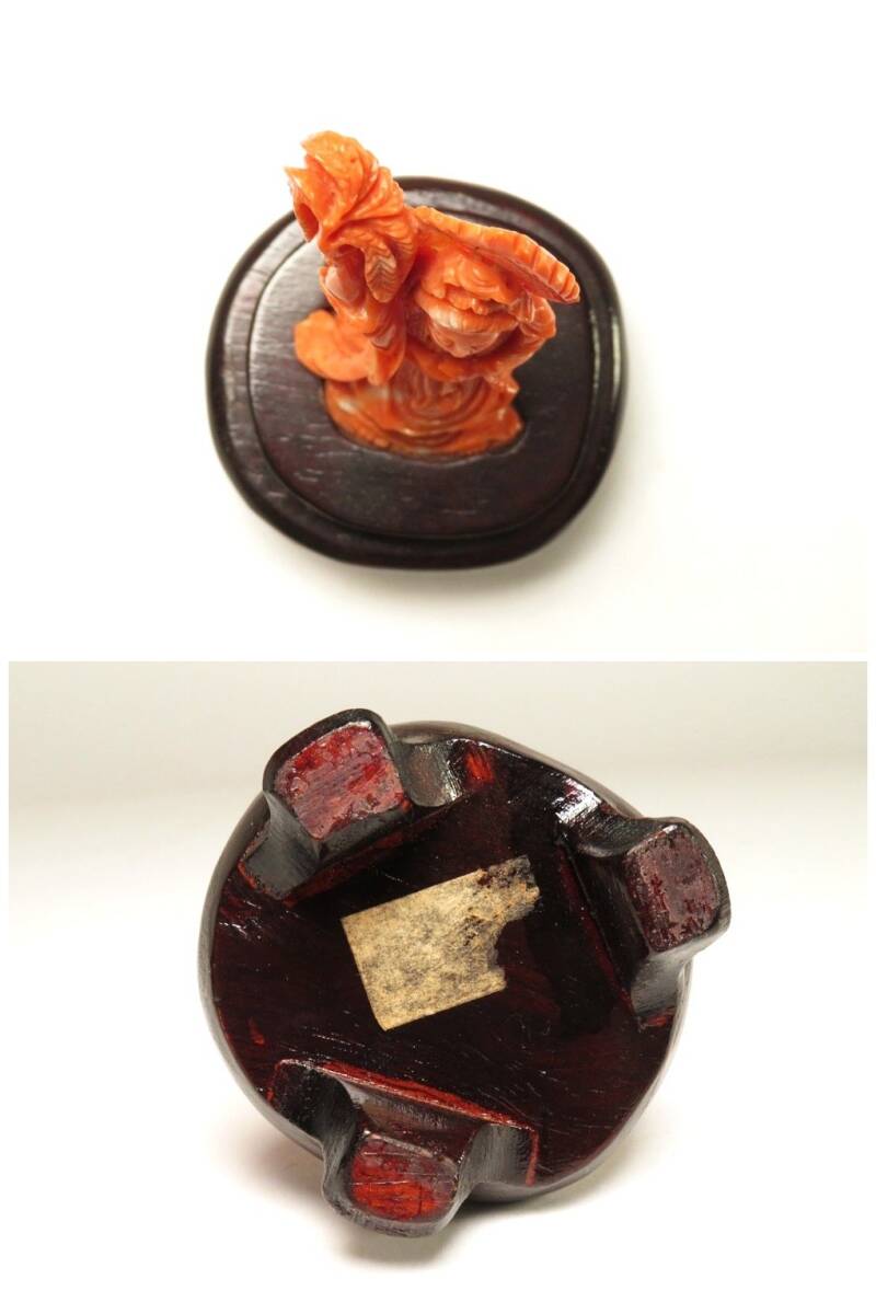 Antique Japanese Red Coral Kannon Miniature Carving Buddhist Sculpture Meiji Period