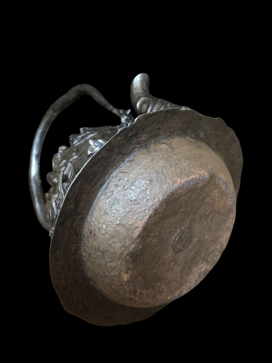 Antique Japanese Tetsubin Iron Kettle — Dragon Relief Lid & Body — Tea Ceremony Cast Iron Kettle