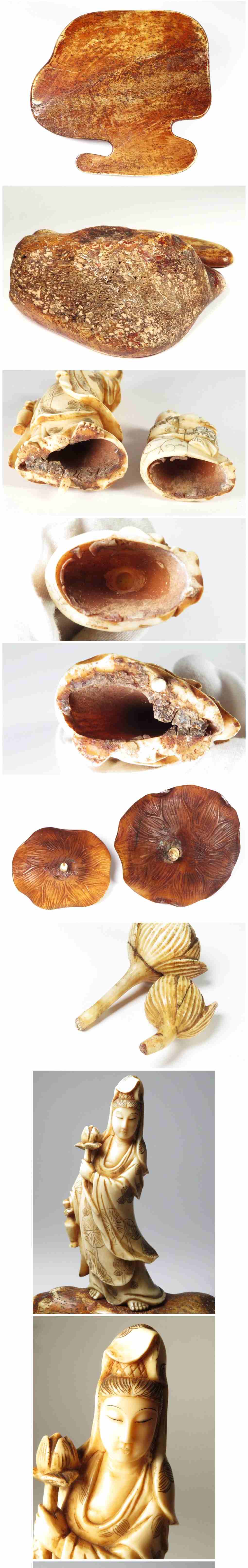 Antique Japanese White Robe Kannon Seicho Carving Lotus Base Meiji Period Sculpture