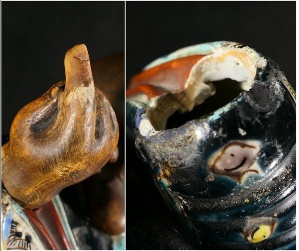 Antique Kutani Ware Hotei Figure | Seven Gods of Fortune | Polychrome Ceramic Sculpture | Approx. 33 cm