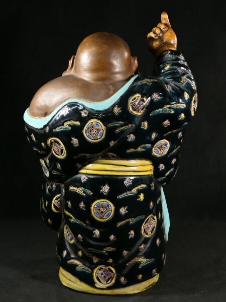 Antique Kutani Ware Hotei Figure | Seven Gods of Fortune | Polychrome Ceramic Sculpture | Approx. 33 cm