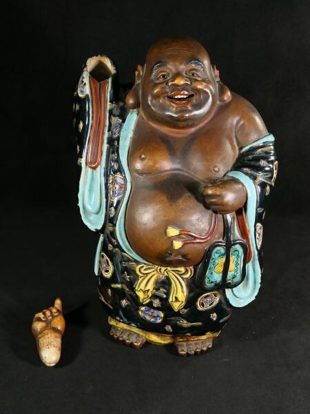 Antique Kutani Ware Hotei Figure | Seven Gods of Fortune | Polychrome Ceramic Sculpture | Approx. 33 cm