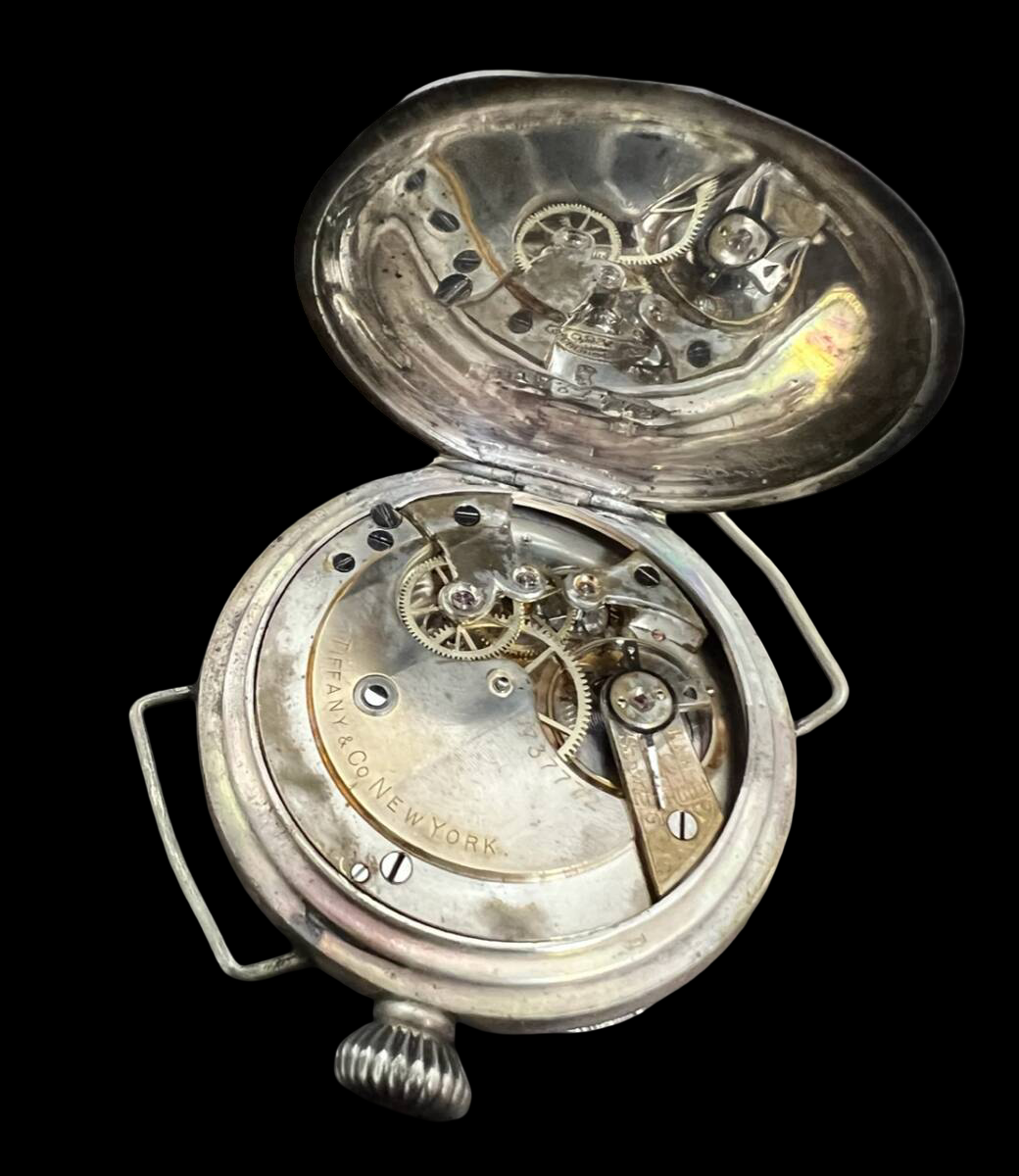 Tiffany & Co. Antique Driver’s Watch ca.1900 – Early Wristwatch Conversion, Sterling Silver 93.5%, Porcelain Dial, 41mm, Rare Tiffany Movement