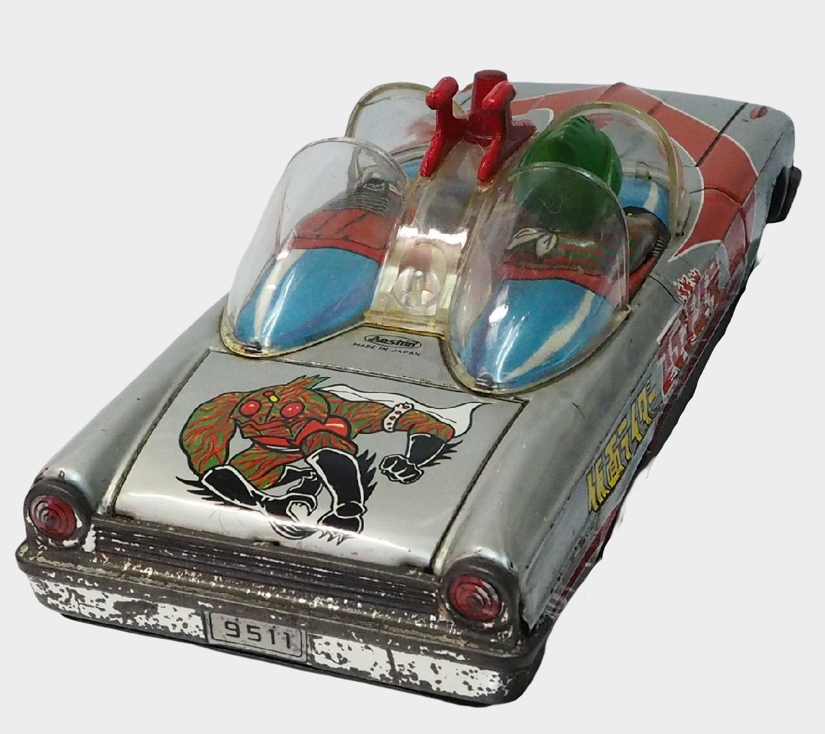Aoshin Kamen Rider Amazon Open Car Tin Toy Japan Showa Era Large ASC Vintage