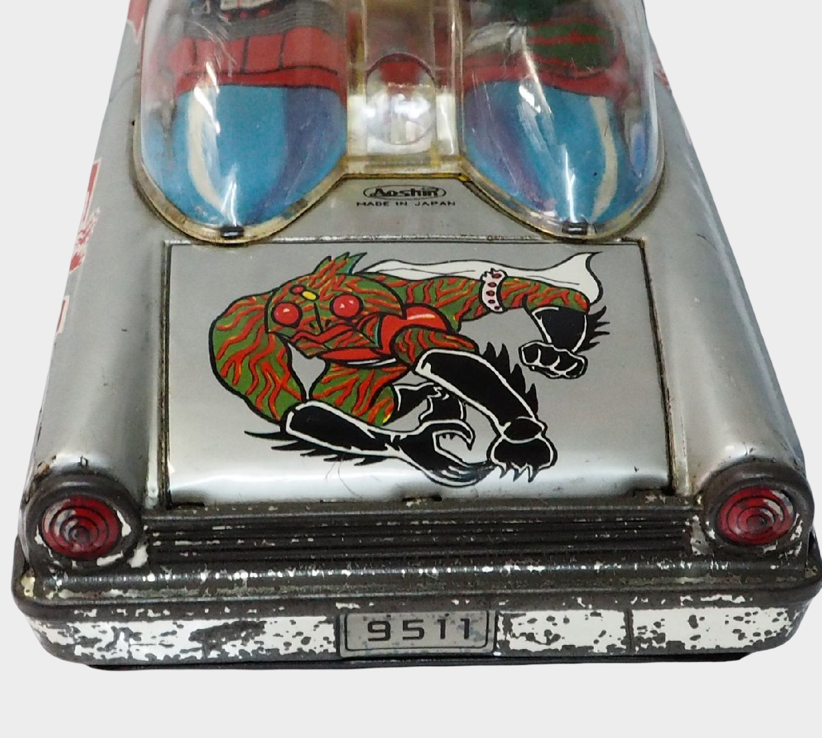 Aoshin Kamen Rider Amazon Open Car Tin Toy Japan Showa Era Large ASC Vintage