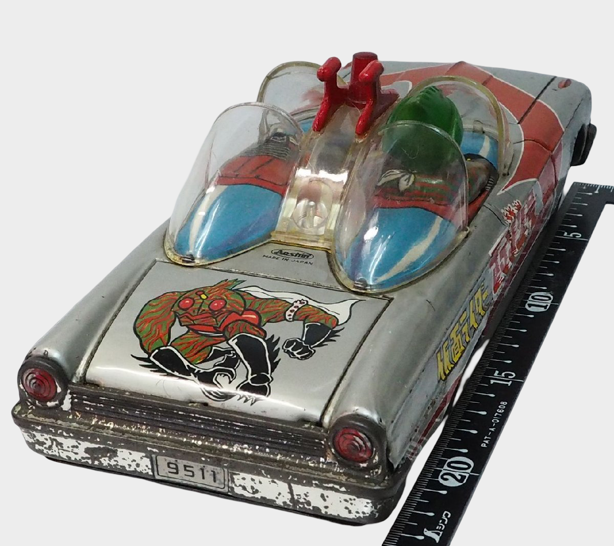 Aoshin Kamen Rider Amazon Open Car Tin Toy Japan Showa Era Large ASC Vintage