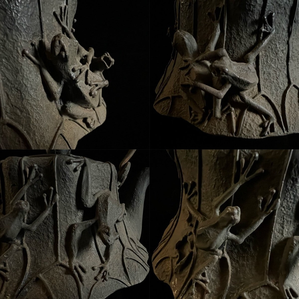 Architectural Relief "Frog" Motif Cast Iron Tetsubin — Copper Lid Tea Kettle — Large-Scale Japanese Iron Teaware Vessel