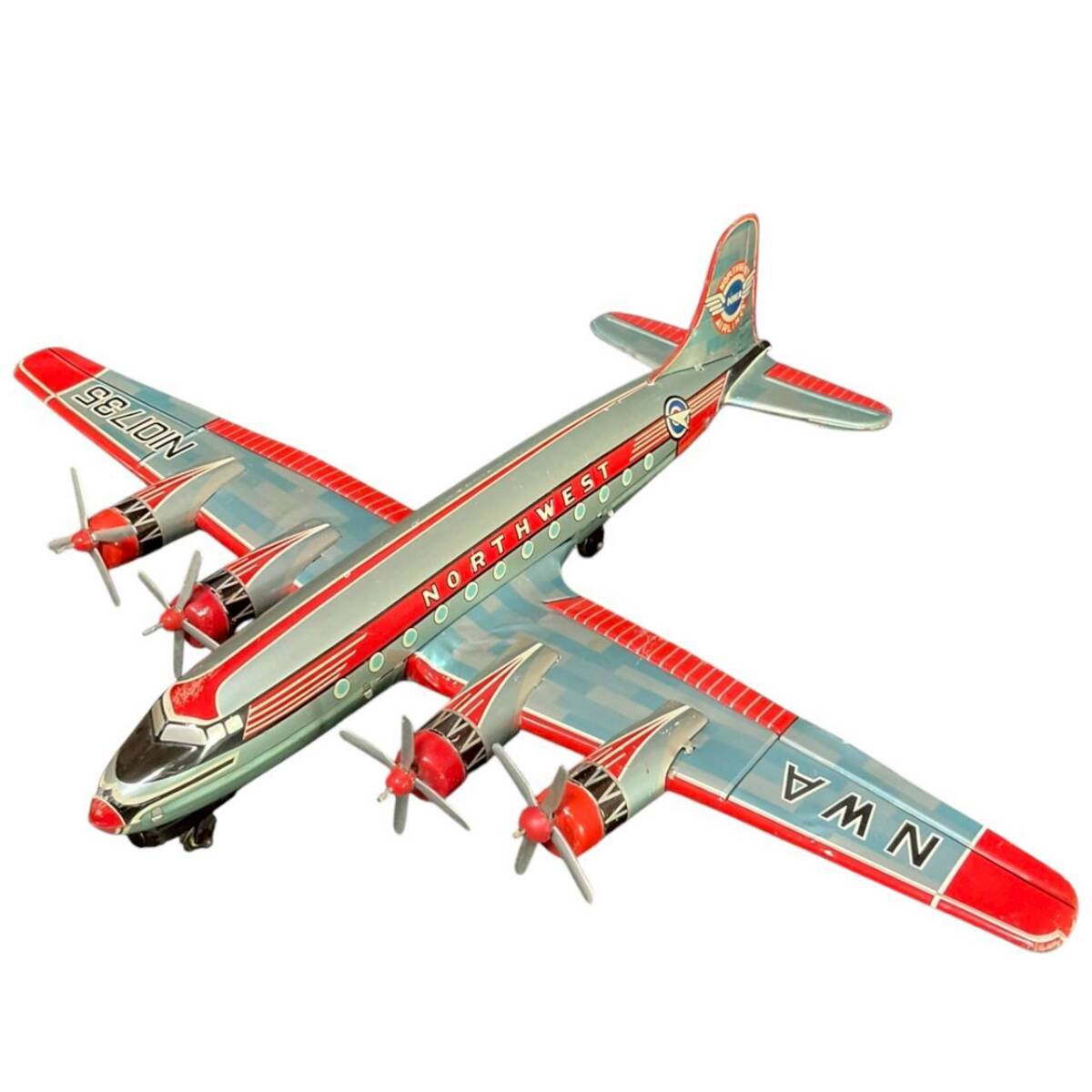 Asahi Northwest Orient Tin Passenger Airplane — Extra-Large 46 cm Showa Japanese Vintage Airliner