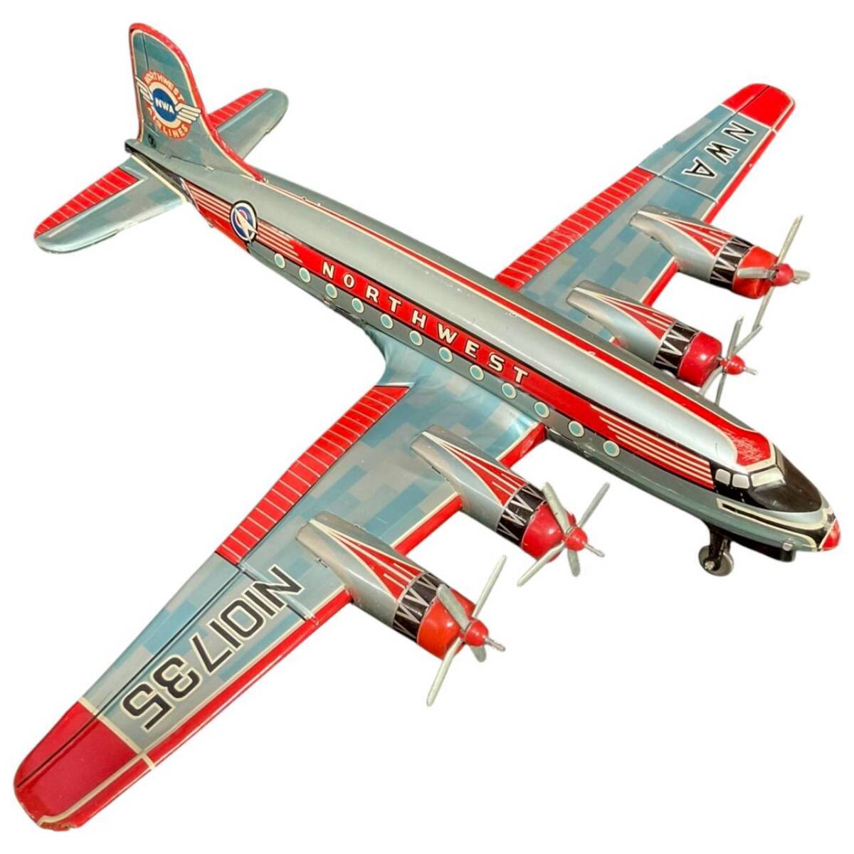 Asahi Northwest Orient Tin Passenger Airplane — Extra-Large 46 cm Showa Japanese Vintage Airliner