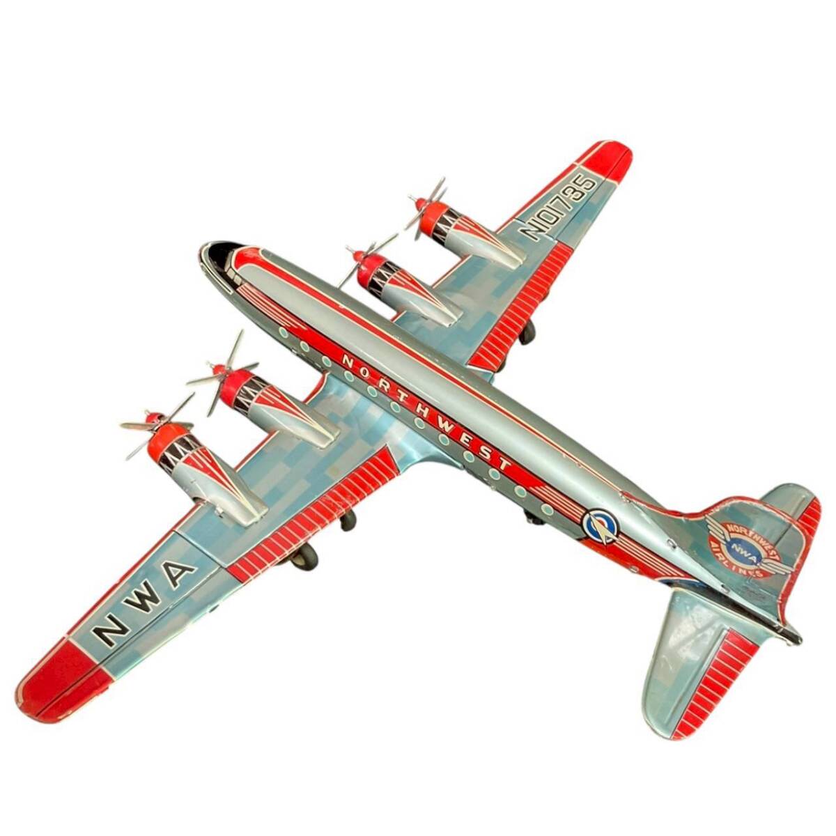 Asahi Northwest Orient Tin Passenger Airplane — Extra-Large 46 cm Showa Japanese Vintage Airliner
